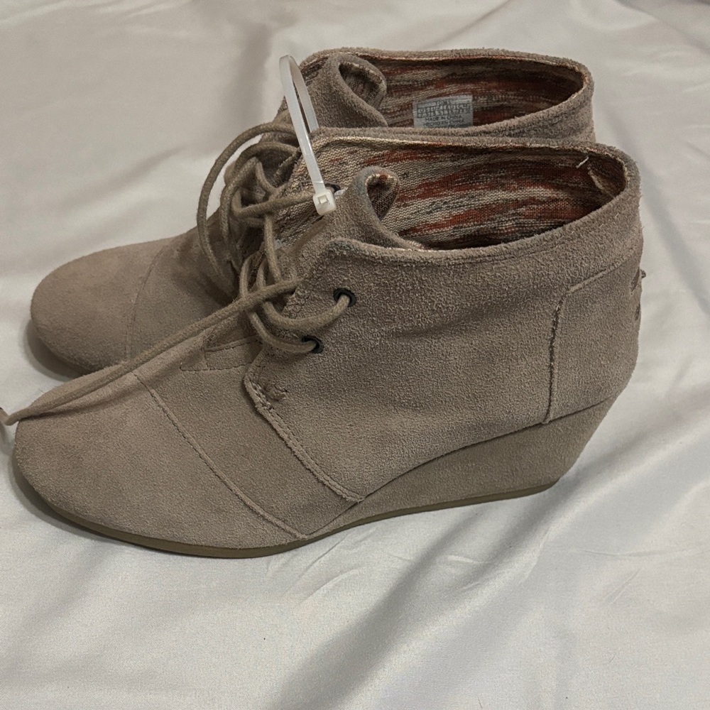 Toms Taupe Suede Platform Wedges